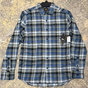 Lee Mens S Regular Fit Extreme Motion Casual Midcentury Blue Plaid Shirt NWT